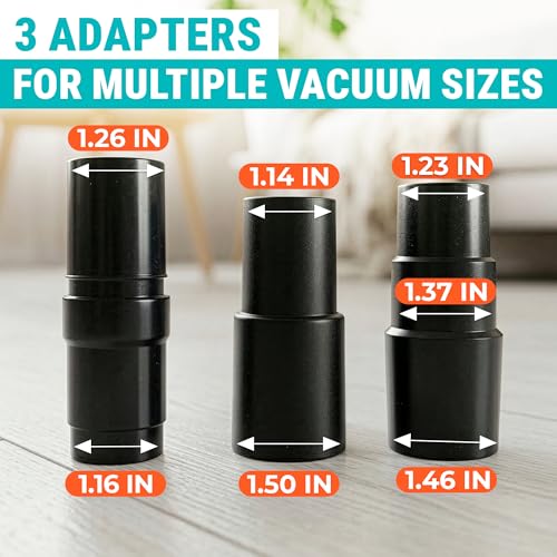Universal Vacuum Attachments, Horsehair Brush, 1.25" Fit, 360 Swivel | Vacuum Brush Attachment, Soft Bristles, 3 Hose Adapters 1.25" to 1.37", Swivel Head; for Wood, Tile, and Smooth Surfaces