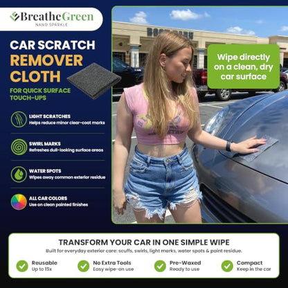 Breathe Green Nano Sparkle Cloth Car Scratch Remover, Advanced Nanotech | Reusable Nanosparkle Cloth for Car Scratches, Repair and Buffer, Nanotechnology Safe for All Cars, Colors & Clear Coats