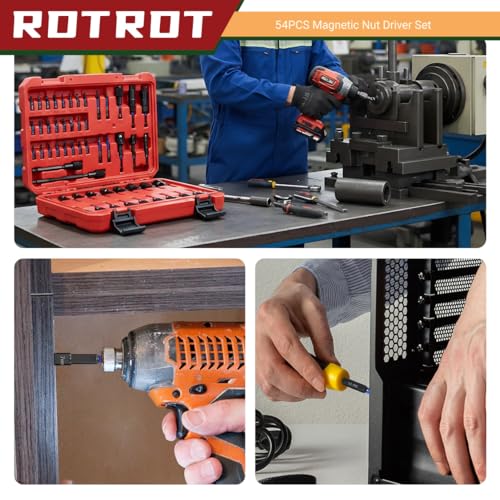 54-Piece Magnetic Nut Driver Set, Impact Drill Driver Bit 1/4", Metric & SAE Nut Drivers for Impact Drill, Socket Adapters, Screwdriver Bit, Quick-Release Extension, Wing Nut Driver, Storage Box - size: 54-Piece Magnetic Nut Driver Set
