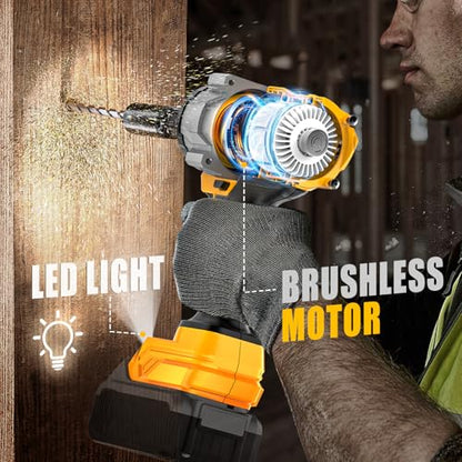 NATBEESY Cordless Impact Wrench Compatible with DeWalt 20V Battery: 1/2 Inch Hog Ring Impact Driver - High Torque - 1360N.m/1000Ft-lbs Cordless Impact Gun - Brushless Motor with LED Light - Tool Only - style: 1360N.M