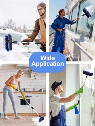 Car Wash Brush with Long Handle 62"/156cm Telescoping Mop Pole 10" /25.4cm Larger Soft Bristle Head for RV Truck SUV Window Glass Tyres Boat Floor Deck House Siding Wall Snow Removal Cleaning Tool