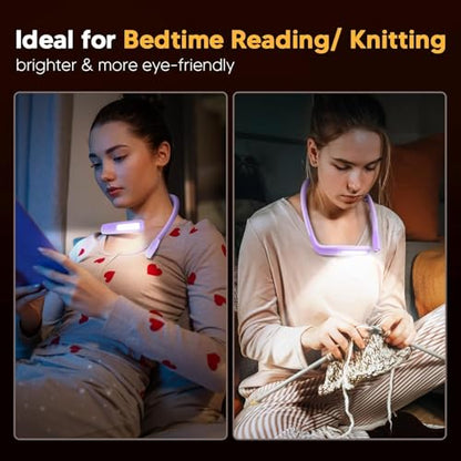 Back to School Supplies Reading Light: Purple Gifts Neck Light with Storage Case for Book Lovers Knitters Crafters, 10-80Hrs Eye-friendly Rechargeable Book Reading Lamp Knitting Crochet Craft Light - color: Purple Light, Purple Box