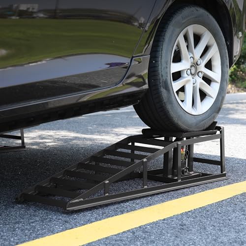 2 Pack Car Ramps 5T 10000lbs Car Ramps for Oil Changes Hydraulic Low Profile Car Lift Service Ramps Truck Trailer Portable Car Ramps for DIY Repair Stores Auto Beauty Stores,Black - size: Black