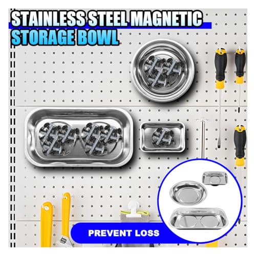 3PCS Magnetic Tray Holder, Stainless Steel Extra Strong Magnetic Bowl Parts Tray Set for Screws, Nuts, Bolts, Sockets, Pins – Mechanic Tool Metal Parts Organizer for Automotive Repair(Round&Rectangle) - size: Round&Rectangle