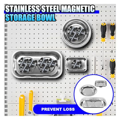 3PCS Magnetic Tray Holder, Stainless Steel Extra Strong Magnetic Bowl Parts Tray Set for Screws, Nuts, Bolts, Sockets, Pins – Mechanic Tool Metal Parts Organizer for Automotive Repair(Round&Rectangle) - size: Round&Rectangle