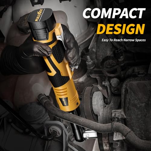 FULLYEA Cordless Electric Ratchet Wrench Set, 3/8" 18V Power Ratchet, 550 RPM, Cordless Ratchet Tool Kit with Variable Speed, LED Light, 2 * 2.0Ah Batteries and Fast Charger, Yellow