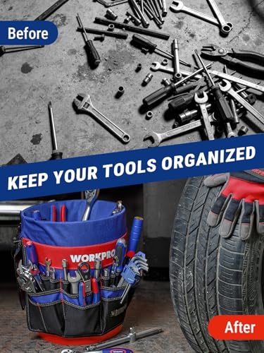 WORKPRO Bucket Tool Organizer with 51 Pockets Fits to 3.5-5 Gallon Bucket (Tools Excluded) | Perfect for Garden, Construction, Carpenter, Electrician, Welding Organize Tools