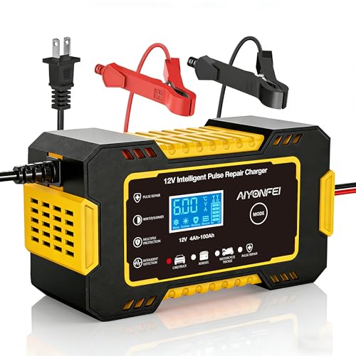 12V 6-Amp Battery Charger, Smart Trickle Charger Maintainer Yellow | Battery Desulfator, Winter & Summer Mode, Lead-acid Battery Chargers, for Car Truck Motorcycle Lawn Mower Boat - color: YELLOW