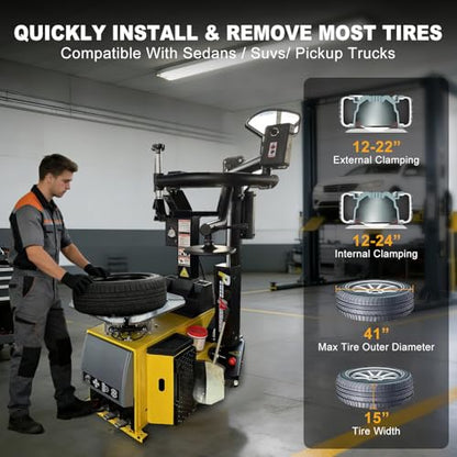 Tire Changer and Wheel Balancer Combo with Rear-Tilt System & Multiple Modes, 110V for 10-26" Rims, Complete Tire Service Package for Workshops