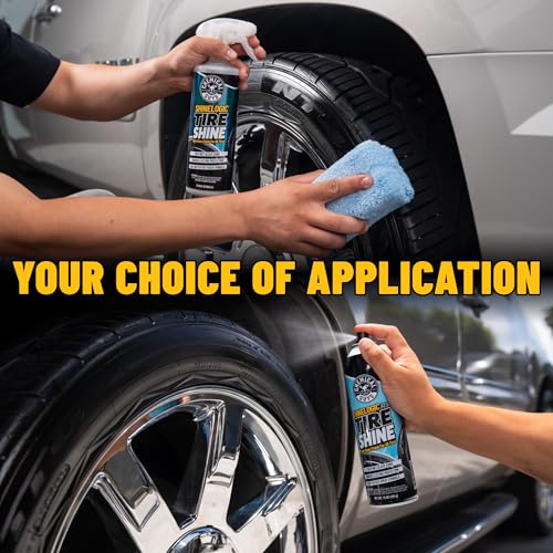 Chemical Guys, ShineLogic Deep Wet Black Tire Shine Kit with Towel, 15 oz | High-gloss dressing revives faded rubber to a deep wet black shine with a microfiber towel, two bottles - style: 15 oz KIT (Pack of 2)