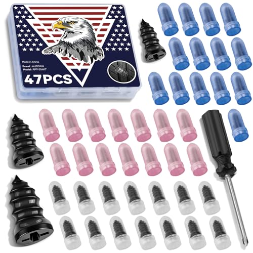 AUTOWN 47PCS Tire Repair Rubber Nail Kit - Complete Set with 3 Sizes, Storage Box & Screwdriver - for Car, Truck, Motorcycle & More - size: 47PCS