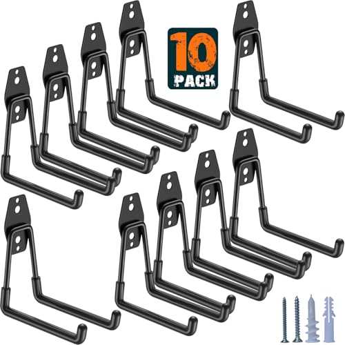 HUPBIPY Garage Hooks Heavy Duty 10 Pack, Wall Mount Ladder Hooks | 5.1in U Shaped Hanger, Storage Organizer With a non-slip coating For Hanging Bicycles, Garden Tools Hoses and Ropes (Black) - color: Black 10Pack