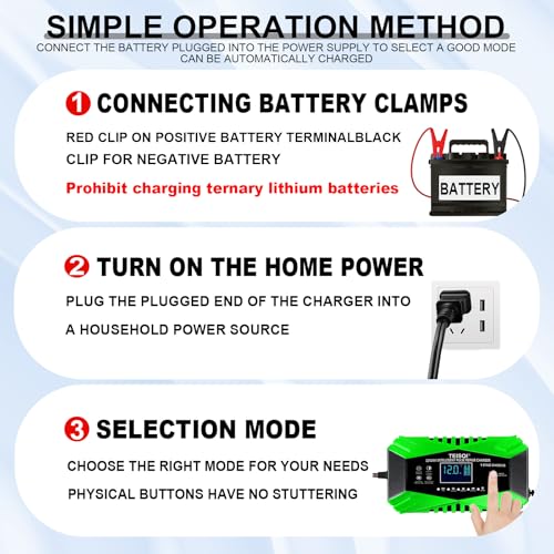 Battery Charger,12-Amp 12V/24V Smart Battery Trickle Charger | Automotive Battery Maintainer Desulfator,with Temperature Compensation,for Car Motorcycle Mower Lead Acid/LiFePO4