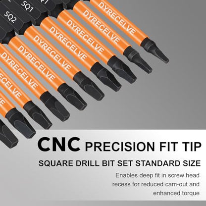 DYRECELVE 12-Pack Square Drive Bit Set, Magnetic Impact Screwdriver Bits | S2 Steel 1/4" Hex Shank, 2.56-Inch Square Head Screwdriver Bits, #0 #1 #2 #3 #4 for RV, Trailer, Cabinet and Deck Repairs - color: Black