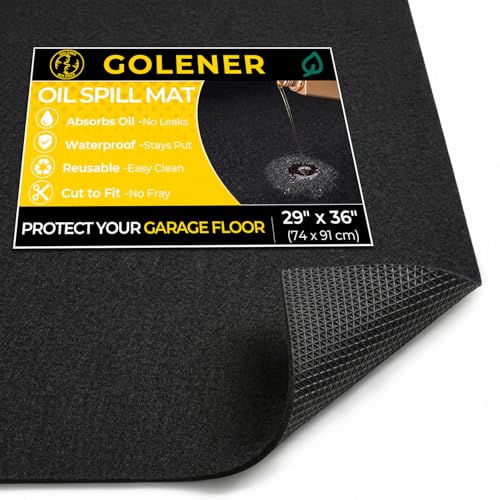 GOLENER Oil Spill Mat - Garage Floor Mat, Absorbent Oil Pad, Premium Maintenance Mat, Waterproof, Contain Liquid, Protect Garage Surface from Spill & Stain, Reusable, Washable, Durable, Black, 29”x36” - size: 2'5" x 3' (Rectangular)