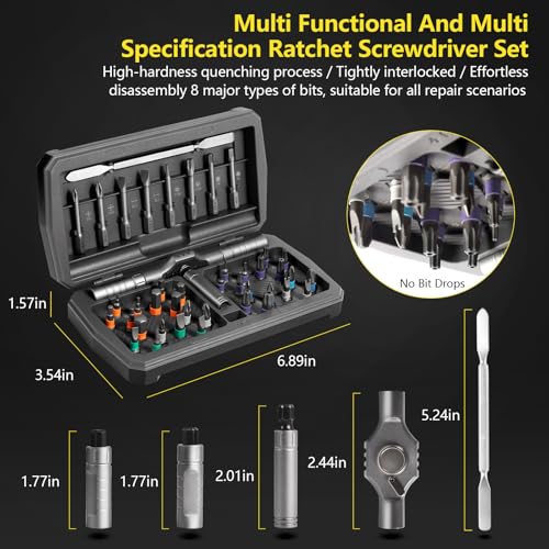 Screwdriver Set 42 in 1 - Magnetic Screwdriver Sets, S2 Steel Multi Bits T Handle Ratchet Screwdriver, Ratcheting Precision Screwdriver Kit with Case for Furniture Computer Watch Bicycle DIY