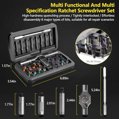 Screwdriver Set 42 in 1 - Magnetic Screwdriver Sets, S2 Steel Multi Bits T Handle Ratchet Screwdriver, Ratcheting Precision Screwdriver Kit with Case for Furniture Computer Watch Bicycle DIY