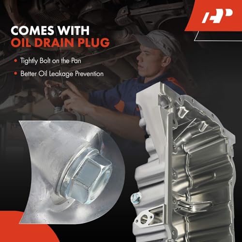 A-Premium Engine Oil Pan Sump with Drain Plug Compatible with Volkswagen Jetta 2006-2008, Eos 2007-2009, GTI 2006-2008, Passat 2006-2008 & Audi A3 2006-2008, TT 2008-2009, TT Quattro 2010-2013
