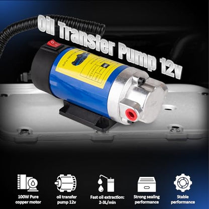 12V 100W Oil Extractor Pump, Engine Oil Extractor for Oil Change, Electric Fluid Transfer Pump, Fast Self-Priming Pump for Motor Oil, Gear Oil, and ATF, Fit Car, Mower, Boat, Motorcycle