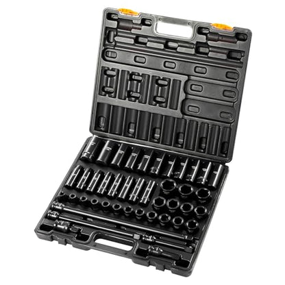 VEVOR Impact Socket Set, 1/2 Inches 43 Piece Impact Sockets, 1/2 Inches Drive Socket Set, High-torque Standard Socket Assortmen with 4 Extension Bars, 6-Point Sockets Metric 9-30mm (Standard/Deep) - style: 1/2" 43PCS