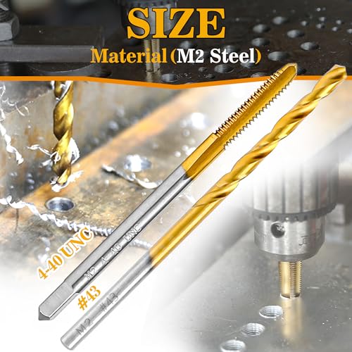4-40 UNC Tap and #43 Drill Bit Kit for Metal, M2 HSS Drill and Tap Set | Combination of Drill and Tap Kit for Metal - size: 4-40 UNC Tap - #43 Drill
