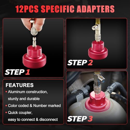 JIFETOR 14PCS Radiator Pressure Tester Tool Kit with Aluminium Pump and Metal Adapters, Red - color: Red Case