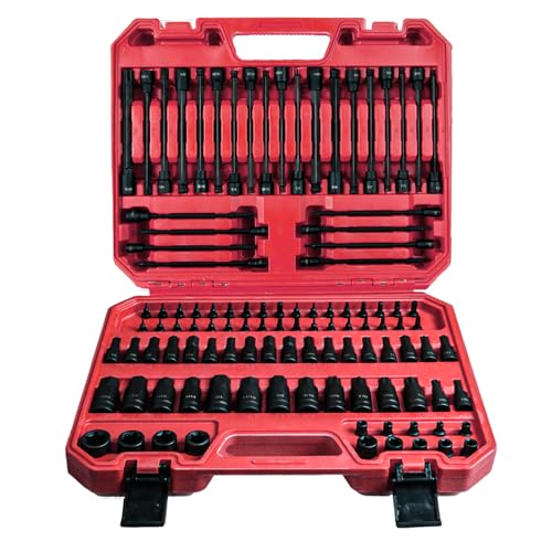 AMM 107PCS Allen and Torx bit socket set, 1/4", 3/8" and 1/2" Drive,Extra long torx/Tamper proof torx/Hex/Ball End Hex,SAE/Metric socket set, S2 Alloy steel bits