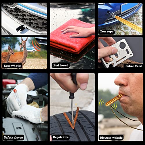 Car Emergency Roadside Kit Car Safety Kits for Vehicles with Jumper Cables | Premium Roadside Assistance Kit for Cars with Tow Strap Folding Shovel Car Tool Kit, New Car Gift for Travel and Breakdowns - size: XXXL-04
