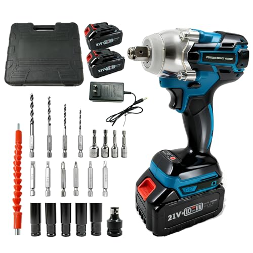 Cordless Impact Wrench, 1/2 Inch Brushless Impact Gun, 320N.m High Torque Impact Driver Set with 2 x 21V Batteries for Automotive/RV, Truck Repair & Maintenance