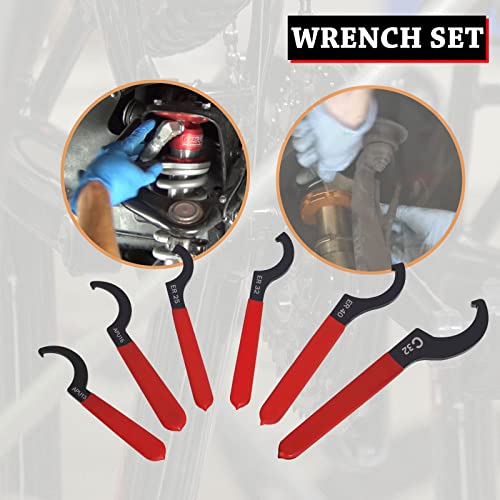 Poweka Coilover Spanner Wrench Set 6PCS Universal Shock Adjustment Tool | Steel Hook Wrench Set for Coil Over Suspension Adjustment and Motorcycle Shock Settings, Universal Spanner Tools