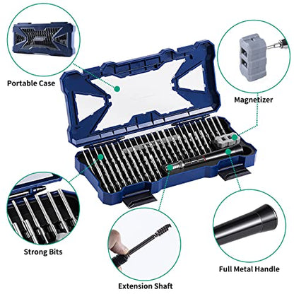 Precision Screwdriver Set,Premium Ergonomic Screwdriver with 55 High Strength Magnetic Screw Driver Bits for Computer Watches Jewelers and other Small Electronics Repair.