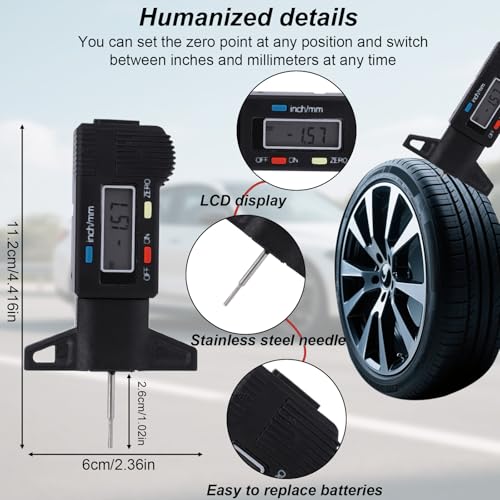 3pcs Tire Tread Depth Gauge Tool, Color-Coded Brake Pad Lining Gauge Digital Tire Tread Measuring Tool for Motorcycle Car Truck Bus
