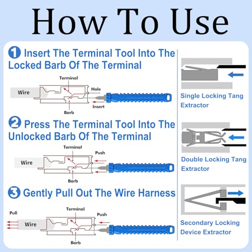 Terminal Removal Tool Kit-41Pcs Depinning Tool with Blow-Molded Case | 41Pcs Depinning Tools Kit Automotive Blue Electrical Pin Removal Tool Kit for Auto Motorcycle Wire Harness and Connectors - color: Blue