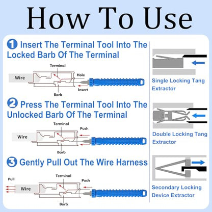 Terminal Removal Tool Kit-41Pcs Depinning Tool with Blow-Molded Case | 41Pcs Depinning Tools Kit Automotive Blue Electrical Pin Removal Tool Kit for Auto Motorcycle Wire Harness and Connectors - color: Blue