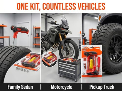 17 Pieces Tire Repair Kit with Plug Kit T Handle Tire Repair Tools to Fix Punctures and Plug Flats for Truck, Rv, SUV, ATV, Motorcycle, Car, Tractor, Trailer