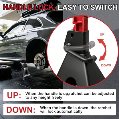 6 Ton Jack Stands (13,200Lbs) - Heavy Duty Car Jack Stands with Double Pin Locking, Adjustable 15.6"-23.4" Height, Extra Rubber Pads for Trucks, Garage, Home,DIY Use - 1 Pair Black+Red - color: Black+Red, size: 6 Ton Double Locking