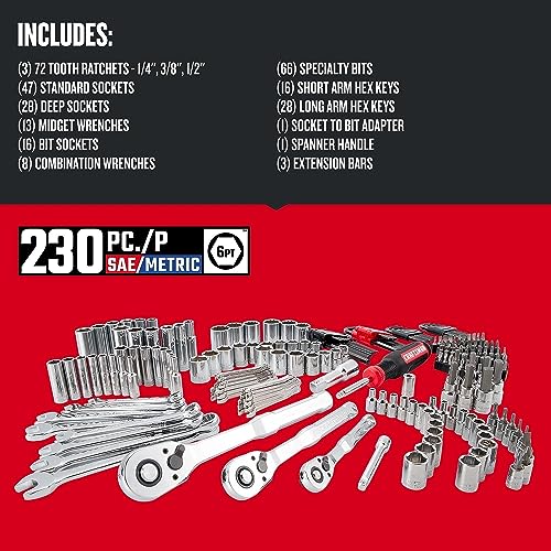 CRAFTSMAN Mechanics Tool Set, 230-Piece Hand Tool and Socket Set with 3-Drawer Tool Box (CMMT45305) - style: 230 Piece Set