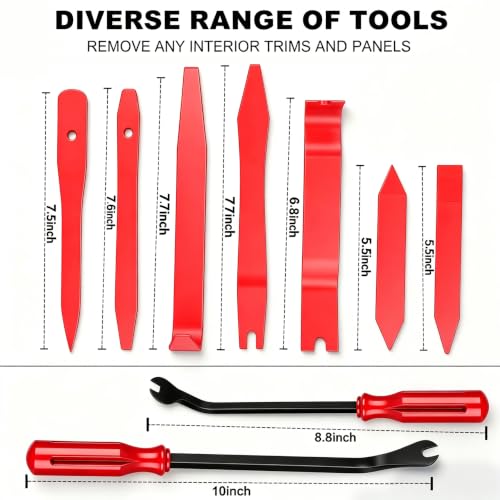 18Pcs Car Trim Removal Tool Kit Pry Tool Set, Panel Clip Pliers Door Panel Removal Tool Automotive Clip Removal Tool, Plastic Pry Tool Kit Auto with Valve Stem Caps for Car Interior Repair, Red - color: red