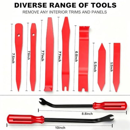 18Pcs Car Trim Removal Tool Kit Pry Tool Set, Panel Clip Pliers Door Panel Removal Tool Automotive Clip Removal Tool, Plastic Pry Tool Kit Auto with Valve Stem Caps for Car Interior Repair, Red - color: red