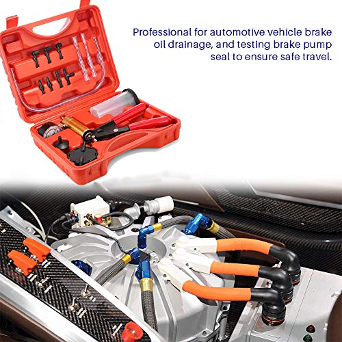 Beduan 16pcs Brake Bleeder Kit Hand Held Vacuum Pump Tester with Adapters for Automotive - color: Red