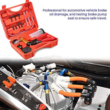 Beduan 16pcs Brake Bleeder Kit Hand Held Vacuum Pump Tester with Adapters for Automotive - color: Red