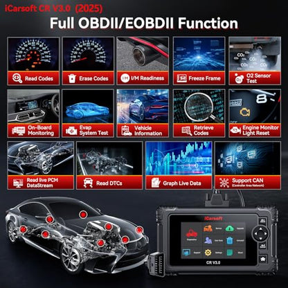 iCarsoft CR V3.0 (2026) Scan Tool Bidirectional OBD2 Scanner Diagnostic Tool for All Cars, 45 Reset,All System Diagnose, 4000+ Active Test, Battery Test-Customizable Diagnosis for 10 Car Brands - style: For All Cars