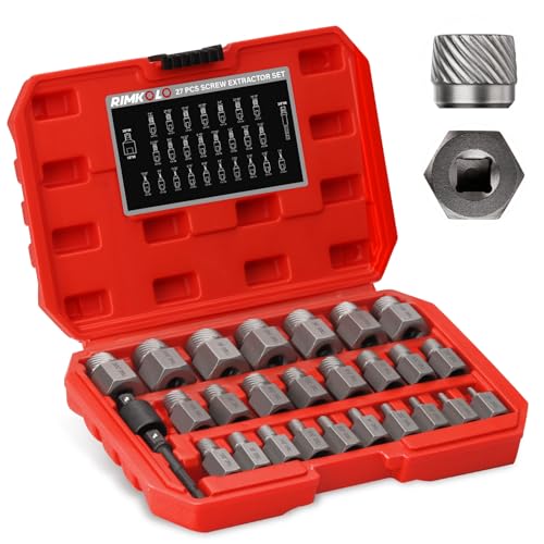 27-Piece Screw Extractor Set, 3/8" Inch Drive Easy Out Bolt Extractor kit Multi-Spline Hex Head for Removing Broken Studs Bolts Socket Screws - color: 27-piece