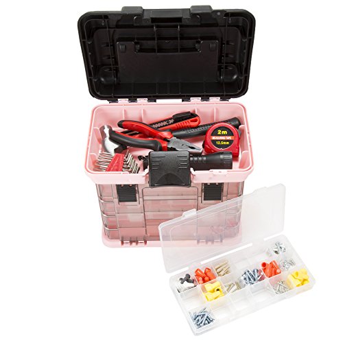 Pink Tool Box Organizer with Removable Compartments – Portable Storage Case for Crafts, Beads, Screws & Small Tools – Lightweight Utility Organizer by Stalwart - color: Pink