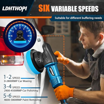LDHTHOPI Dual Action Polisher, 980W 5/6 Inch, 2026 Upgraded 9MM Random Orbital Buffer Polisher for Car Detailing, 2800-5800RMP, 6 Variable Speed Buffer Polisher with 8 Detachable Pads - size: 980W Dual Action Polisher-Upgraded