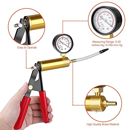 GOTOTOP Hand Held Vacuum Pump Tester Kit,Vacuum Pump Tester Brake Bleeder Set,Vacuum Pressure Pump Tester Tool Brake Fluid Bleeder Bleeding Kit for Car Motorbike Moped Motor Bike