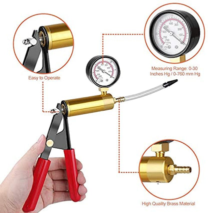 GOTOTOP Hand Held Vacuum Pump Tester Kit,Vacuum Pump Tester Brake Bleeder Set,Vacuum Pressure Pump Tester Tool Brake Fluid Bleeder Bleeding Kit for Car Motorbike Moped Motor Bike