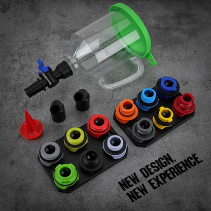 18-Piece Engine Oil Funnel Kit, 1.59QT/1.5L Automotive Oil Funnel Set with 12 Adapters, Elbow Fitting, Arrow Screen and Magnetic Storage Hooks Tray, Compatible with GM, Ford, BMW, Audi, Land Rover Etc - size: 18 PCS - Elite Oil Kit with Magnetic Tray