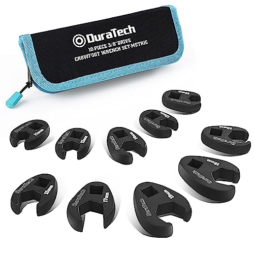 DURATECH 10-Piece 3/8" Drive Crowfoot Wrench Set, Flare Nut Wrench Set, Metric, Size Covers 10-19mm, CR-V Steel, with Zipper Bag - size: Metric, style: Flare nut