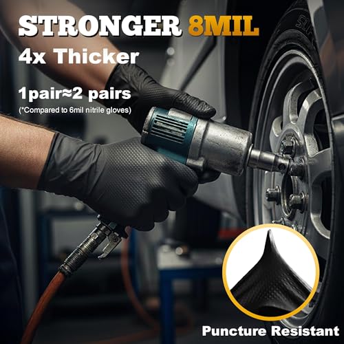 Heavy Duty Black Industrial Nitrile Gloves with Raised Diamond Texture, Latex Free 8mil, Latex Free - size: XX-Large